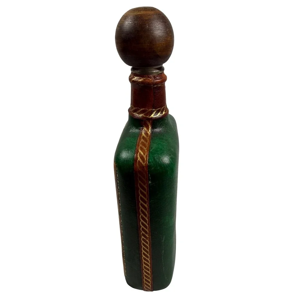Vintage Italian Style World Map Liquor Decanter Wood Stopper Barware